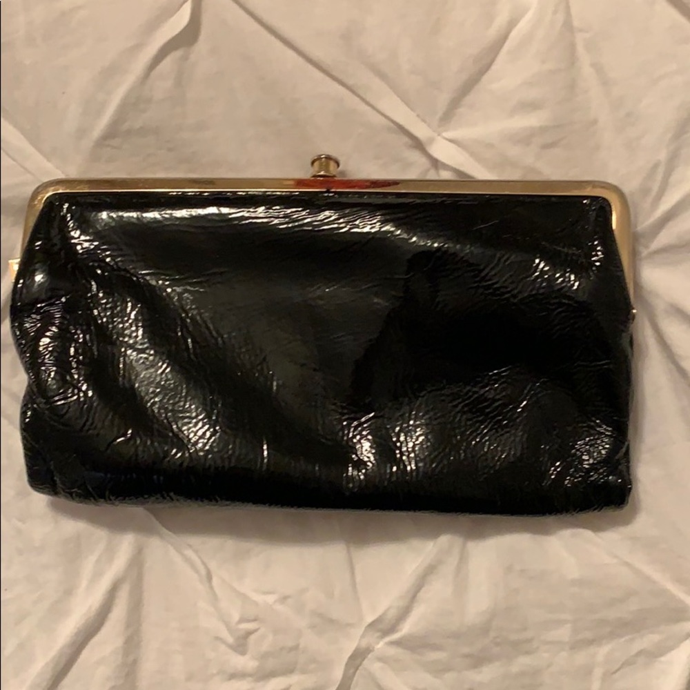 Patent leather and hounds tooth clutch